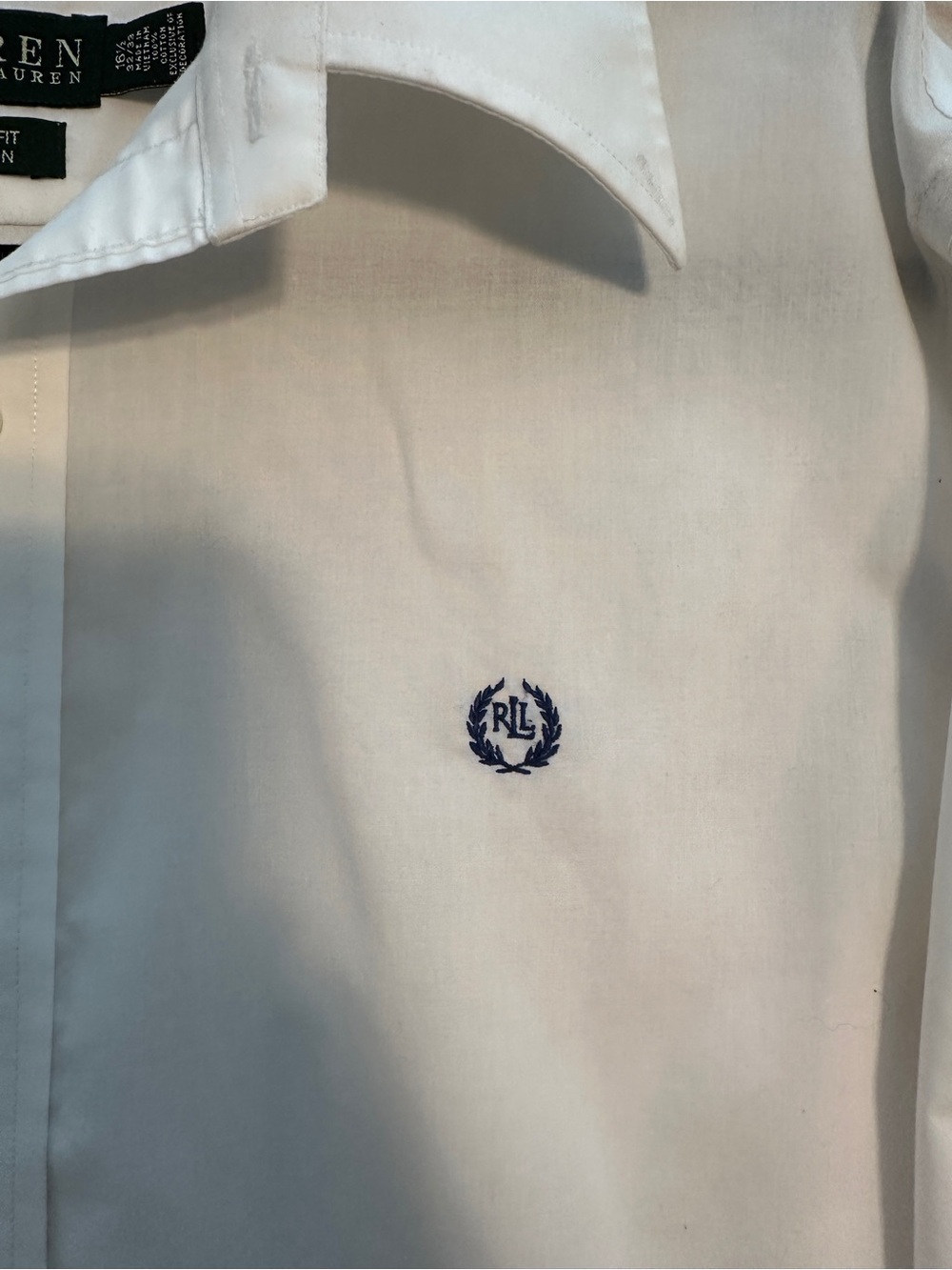 Ralph Lauren White Dress Shirt with Navy RL Laurel Logo